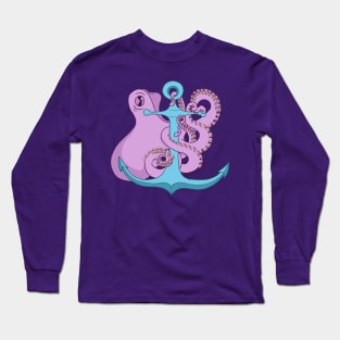 Purple Octopus and Anchor Long Sleeve T-Shirt